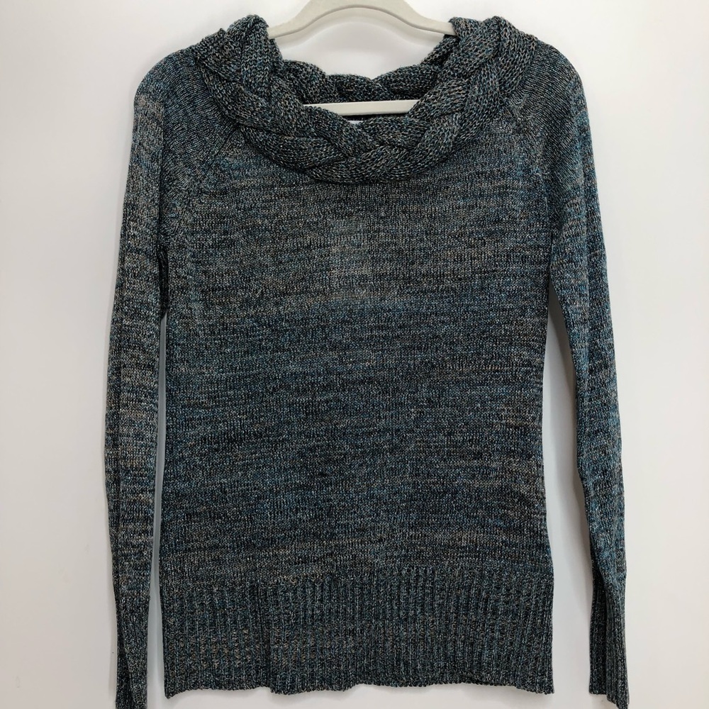 John Paul Richard blue metallic scoop neck sweater